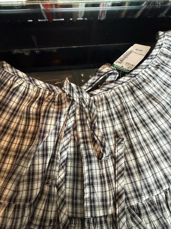 Simons Black & White Plaid Ruffle Mini Apron Skirt - Picture 3 of 3